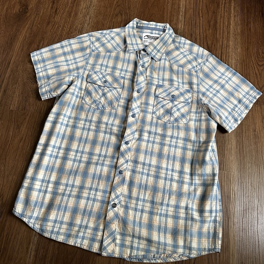 MK Jackson Hole Mens Shirt Medium Short Sleeve Pearl Snaps Plaid Cotton